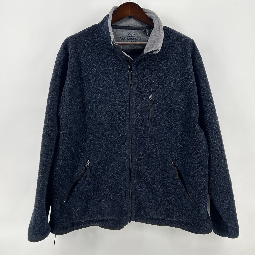 Outersport OT 2000 Fleece Jacket Mens XL Heather Navy Full Zip Gorpcore Cabin